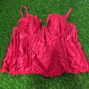 Red underwire corset boning tank top ruffle sexy